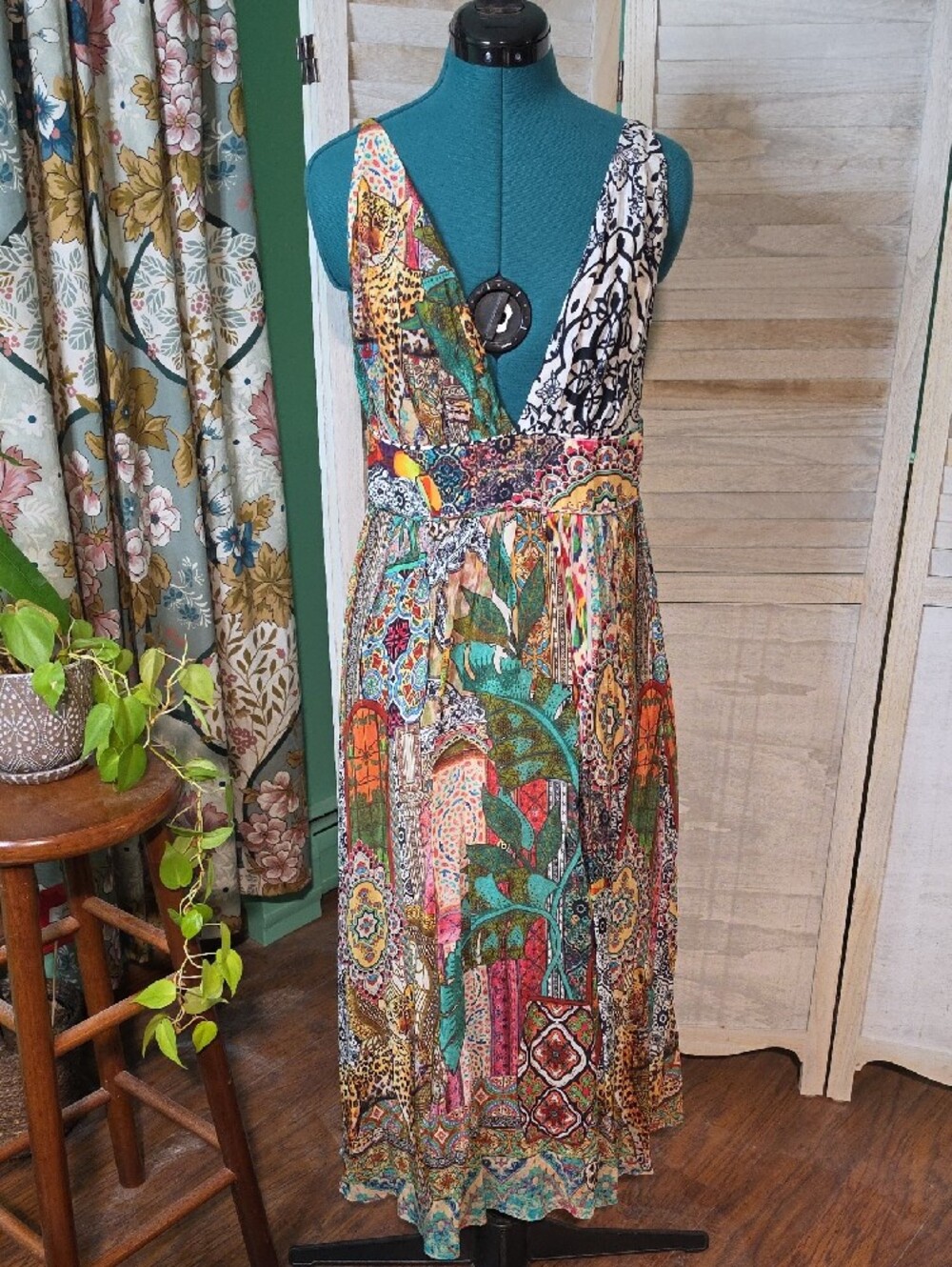 FARM Rio Gayatri Maxi Dress Multicolor Festival Tropical Patchwork Size M - Picture 3 of 8